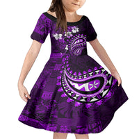 Fiji Masi Paisley Kid Short Sleeve Dress Fijian Hibiscus Tapa Purple Version LT01 KID Purple - Polynesian Pride