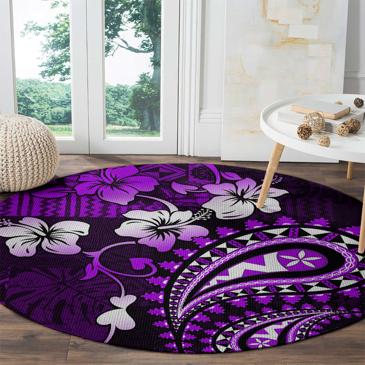 Fiji Masi Paisley Round Carpet Fijian Hibiscus Tapa Purple Version LT01 - Polynesian Pride