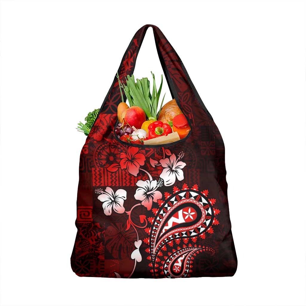 Fiji Masi Paisley Grocery Bag Fijian Hibiscus Tapa Red Version
