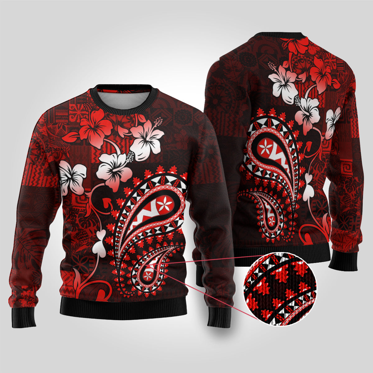 Fiji Masi Paisley Ugly Christmas Sweater Fijian Hibiscus Tapa Red Version LT01 Red - Polynesian Pride