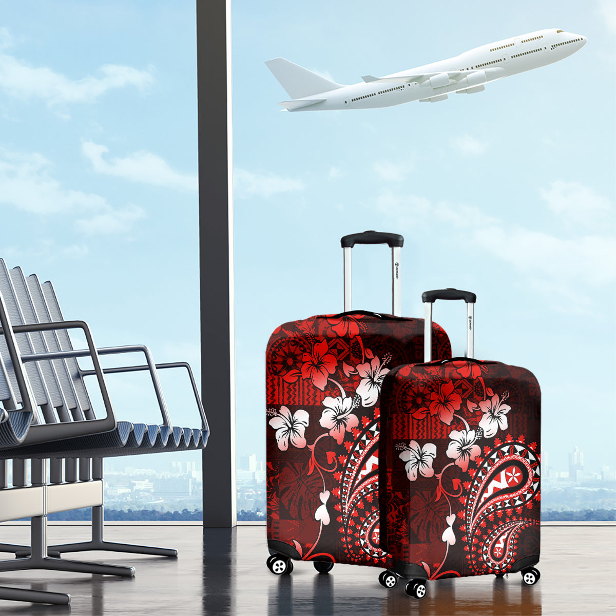 Fiji Masi Paisley Luggage Cover Fijian Hibiscus Tapa Red Version LT01 - Polynesian Pride
