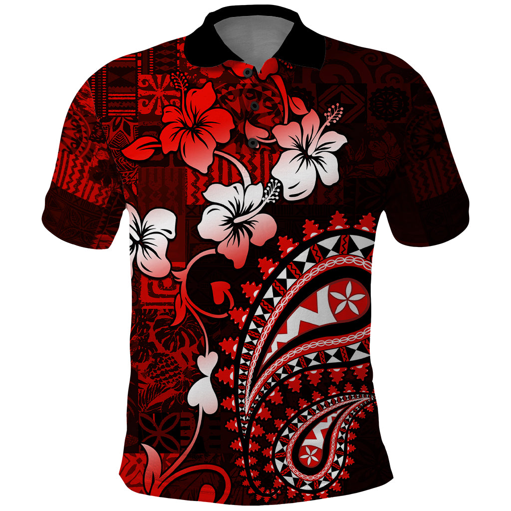 Fiji Masi Paisley Polo Shirt Fijian Hibiscus Tapa Red Version LT01 Red - Polynesian Pride