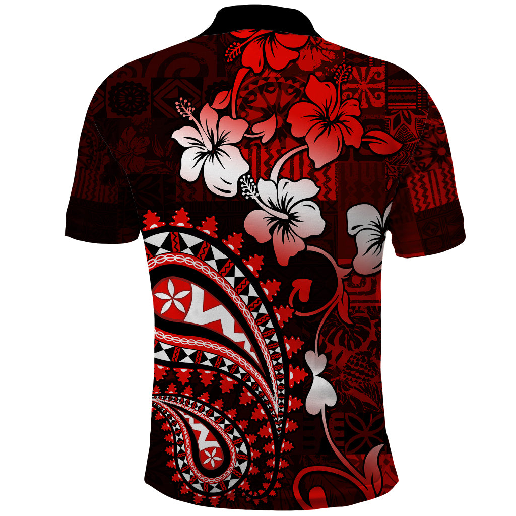 Fiji Masi Paisley Polo Shirt Fijian Hibiscus Tapa Red Version LT01 - Polynesian Pride