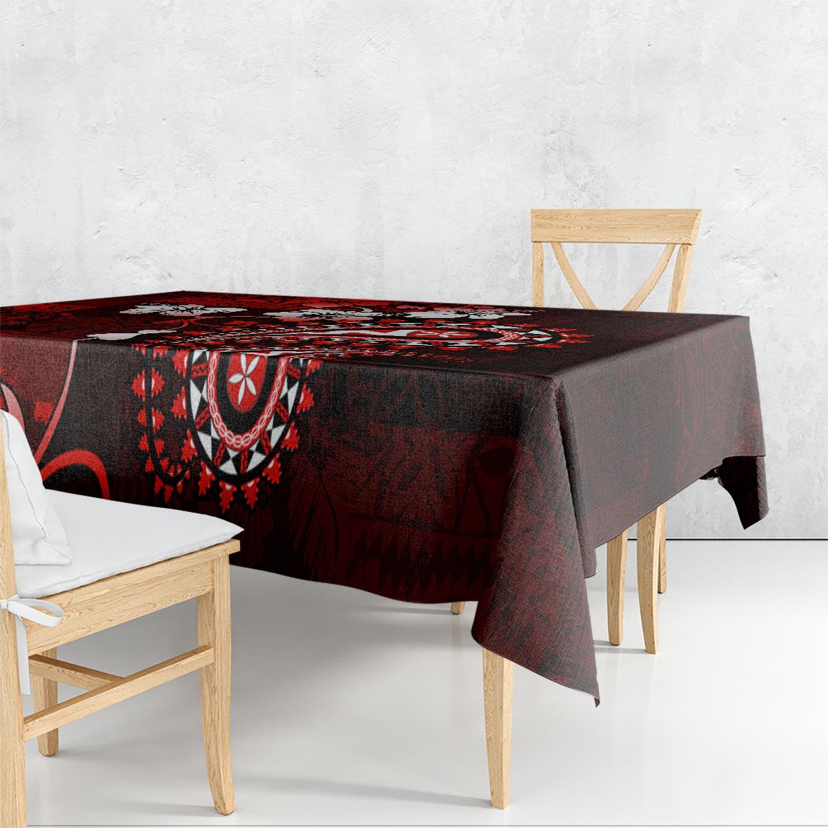 Fiji Masi Paisley Tablecloth Fijian Hibiscus Tapa Red Version LT01 - Polynesian Pride