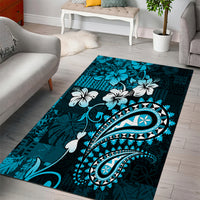 Fiji Masi Paisley Area Rug Fijian Hibiscus Tapa Sky Blue Version LT01 - Polynesian Pride