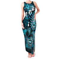 Fiji Masi Paisley Family Matching Tank Maxi Dress and Hawaiian Shirt Fijian Hibiscus Tapa Sky Blue Version LT01 Mom's Dress Blue - Polynesian Pride