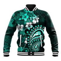 Fiji Masi Paisley Baseball Jacket Fijian Hibiscus Tapa Turquoise Version LT01 Unisex Turquoise - Polynesian Pride