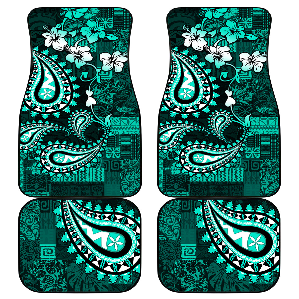 Fiji Masi Paisley Car Mats Fijian Hibiscus Tapa Turquoise Version LT01 Turquoise - Polynesian Pride