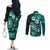 Fiji Masi Paisley Couples Matching Off The Shoulder Long Sleeve Dress and Long Sleeve Button Shirt Fijian Hibiscus Tapa Turquoise Version LT01 - Polynesian Pride