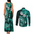 Fiji Masi Paisley Couples Matching Tank Maxi Dress and Long Sleeve Button Shirt Fijian Hibiscus Tapa Turquoise Version LT01 - Polynesian Pride