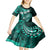 Fiji Masi Paisley Kid Short Sleeve Dress Fijian Hibiscus Tapa Turquoise Version LT01 - Polynesian Pride