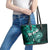 Fiji Masi Paisley Leather Tote Bag Fijian Hibiscus Tapa Turquoise Version LT01 - Polynesian Pride