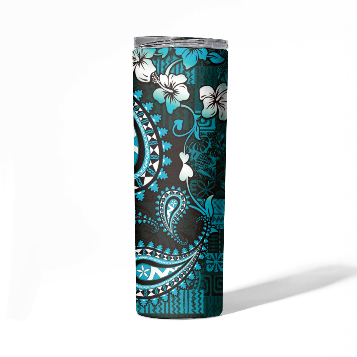 Fiji Masi Paisley Skinny Tumbler Fijian Hibiscus Tapa Turquoise Version