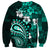 Fiji Masi Paisley Sweatshirt Fijian Hibiscus Tapa Turquoise Version LT01 - Polynesian Pride