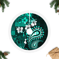 Fiji Masi Paisley Tree Skirt Fijian Hibiscus Tapa Turquoise Version LT01 Fringed Tree Skirts Turquoise - Polynesian Pride