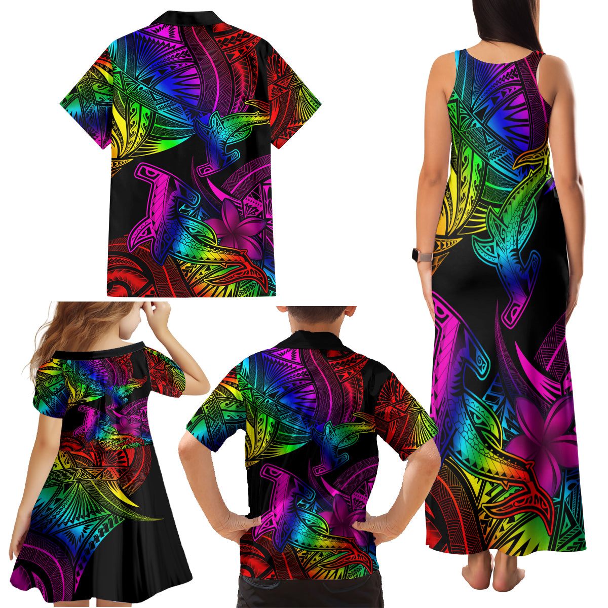 LGBT History Month Family Matching Tank Maxi Dress and Hawaiian Shirt Polynesian Hammerhead Shark LT01 - Polynesian Pride