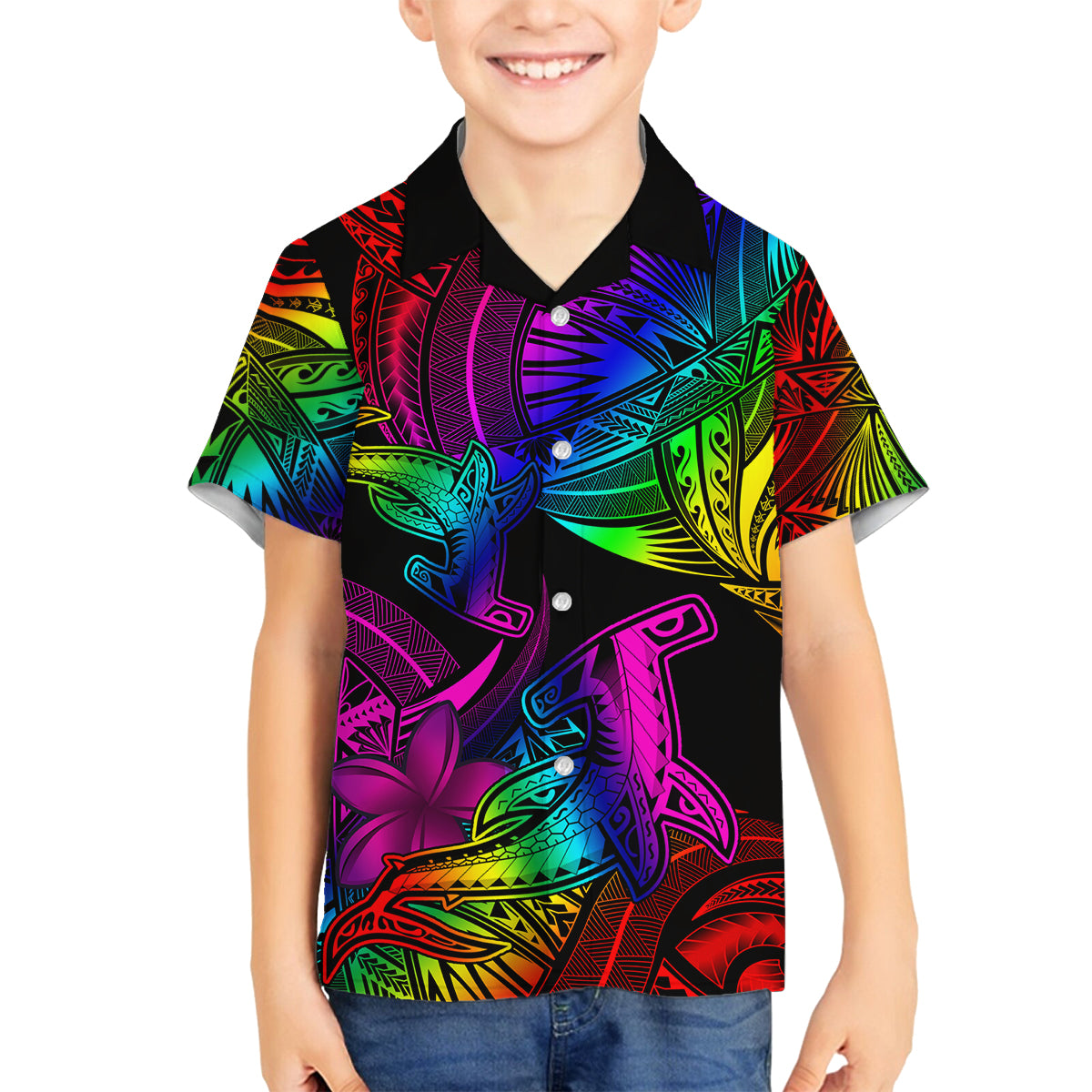 LGBT History Month Family Matching Tank Maxi Dress and Hawaiian Shirt Polynesian Hammerhead Shark LT01 Son's Shirt Rainbow - Polynesian Pride