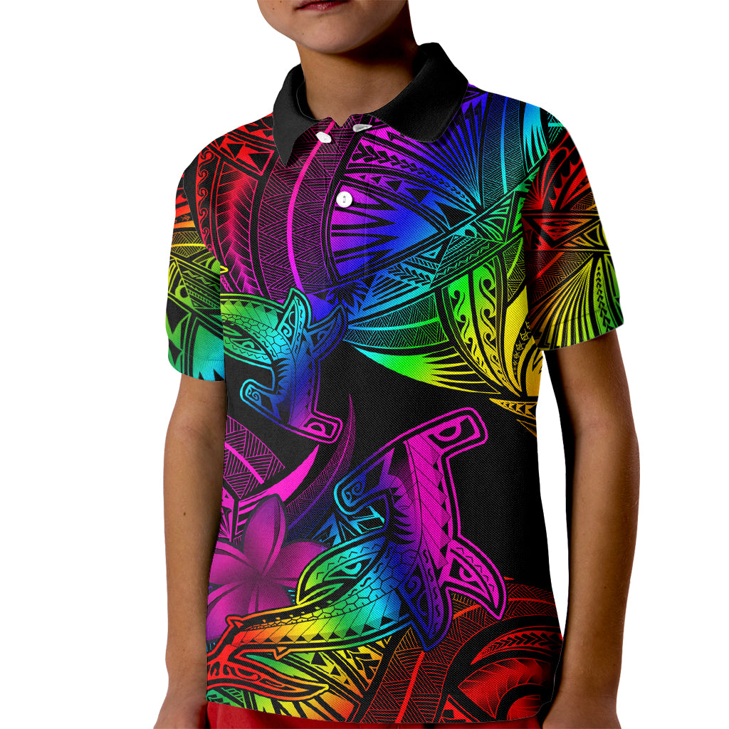 LGBT History Month Kid Polo Shirt Polynesian Hammerhead Shark LT01 Kid Rainbow - Polynesian Pride