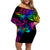 LGBT History Month Off Shoulder Short Dress Polynesian Hammerhead Shark LT01 Women Rainbow - Polynesian Pride