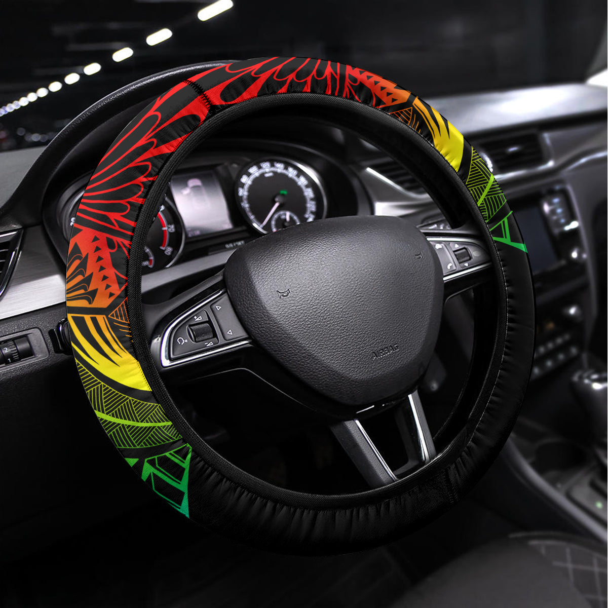 LGBT History Month Steering Wheel Cover Polynesian Hammerhead Shark LT01 Universal Fit Rainbow - Polynesian Pride