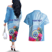 Micronesia Culture Day Couples Matching Off The Shoulder Long Sleeve Dress and Hawaiian Shirt Tribal Pattern Tropical Style LT01 - Polynesian Pride