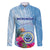 Micronesia Culture Day Family Matching Off Shoulder Short Dress and Hawaiian Shirt Tribal Pattern Tropical Style LT01 Dad's Shirt - Long Sleeve Blue - Polynesian Pride