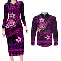 FSM Culture Day Couples Matching Long Sleeve Bodycon Dress and Long Sleeve Button Shirt Tribal Pattern Pink Version LT01 Pink - Polynesian Pride