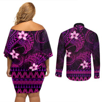 FSM Culture Day Couples Matching Off Shoulder Short Dress and Long Sleeve Button Shirt Tribal Pattern Pink Version LT01 - Polynesian Pride
