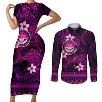 FSM Culture Day Couples Matching Short Sleeve Bodycon Dress and Long Sleeve Button Shirt Tribal Pattern Pink Version LT01 Pink - Polynesian Pride