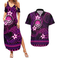 FSM Culture Day Couples Matching Summer Maxi Dress and Hawaiian Shirt Tribal Pattern Pink Version LT01 Pink - Polynesian Pride
