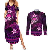 FSM Culture Day Couples Matching Summer Maxi Dress and Long Sleeve Button Shirt Tribal Pattern Pink Version LT01 Pink - Polynesian Pride