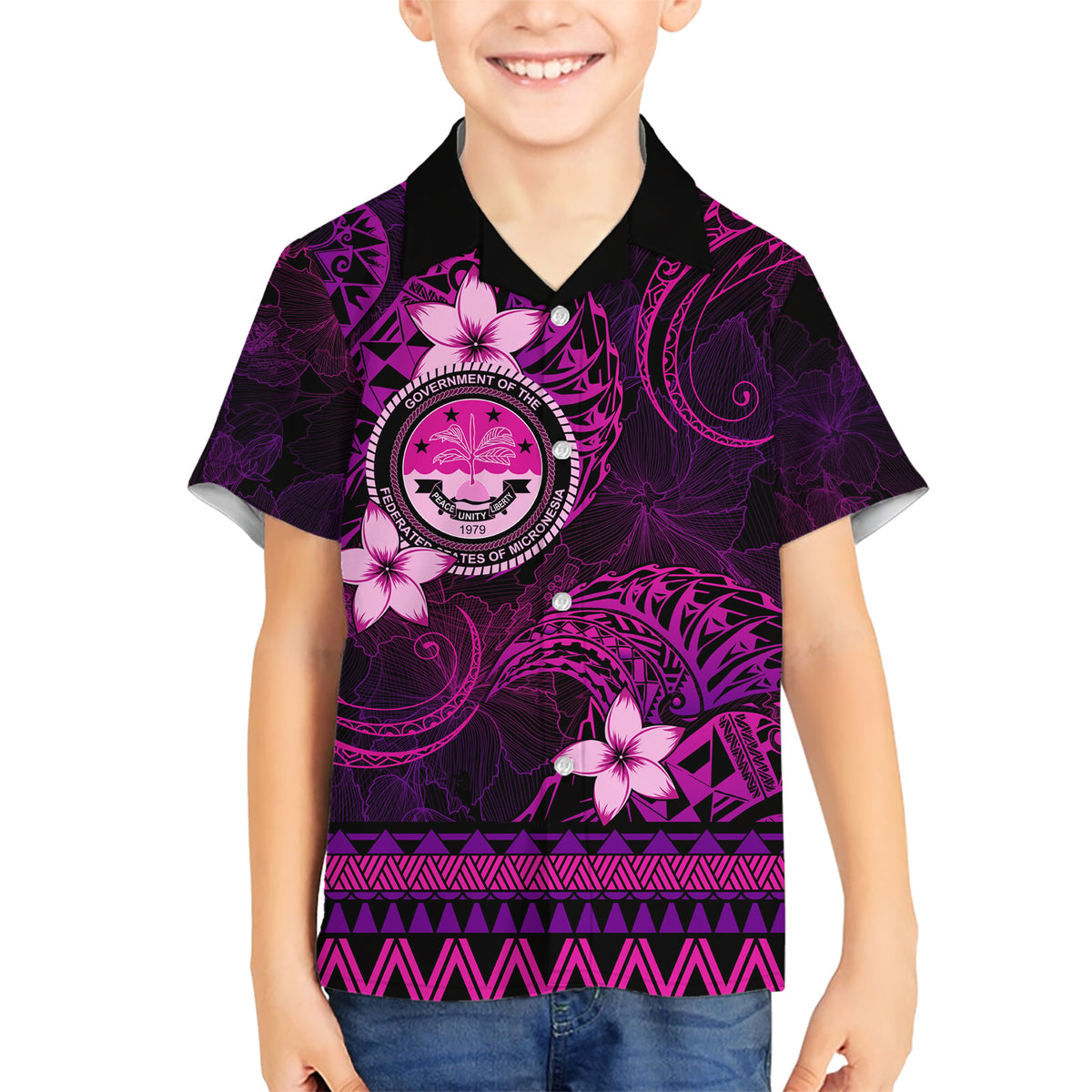 FSM Culture Day Kid Hawaiian Shirt Tribal Pattern Pink Version LT01 Kid Pink - Polynesian Pride