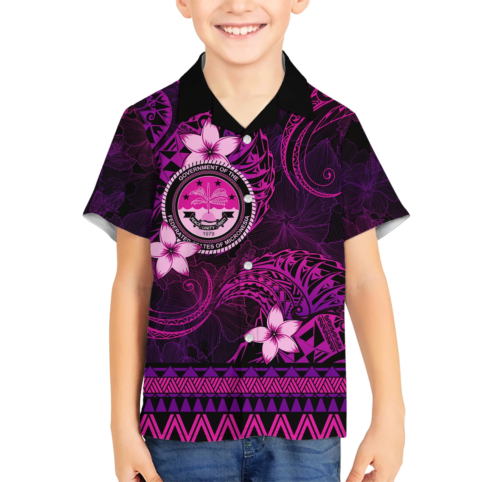 FSM Culture Day Kid Hawaiian Shirt Tribal Pattern Pink Version LT01 Kid Pink - Polynesian Pride
