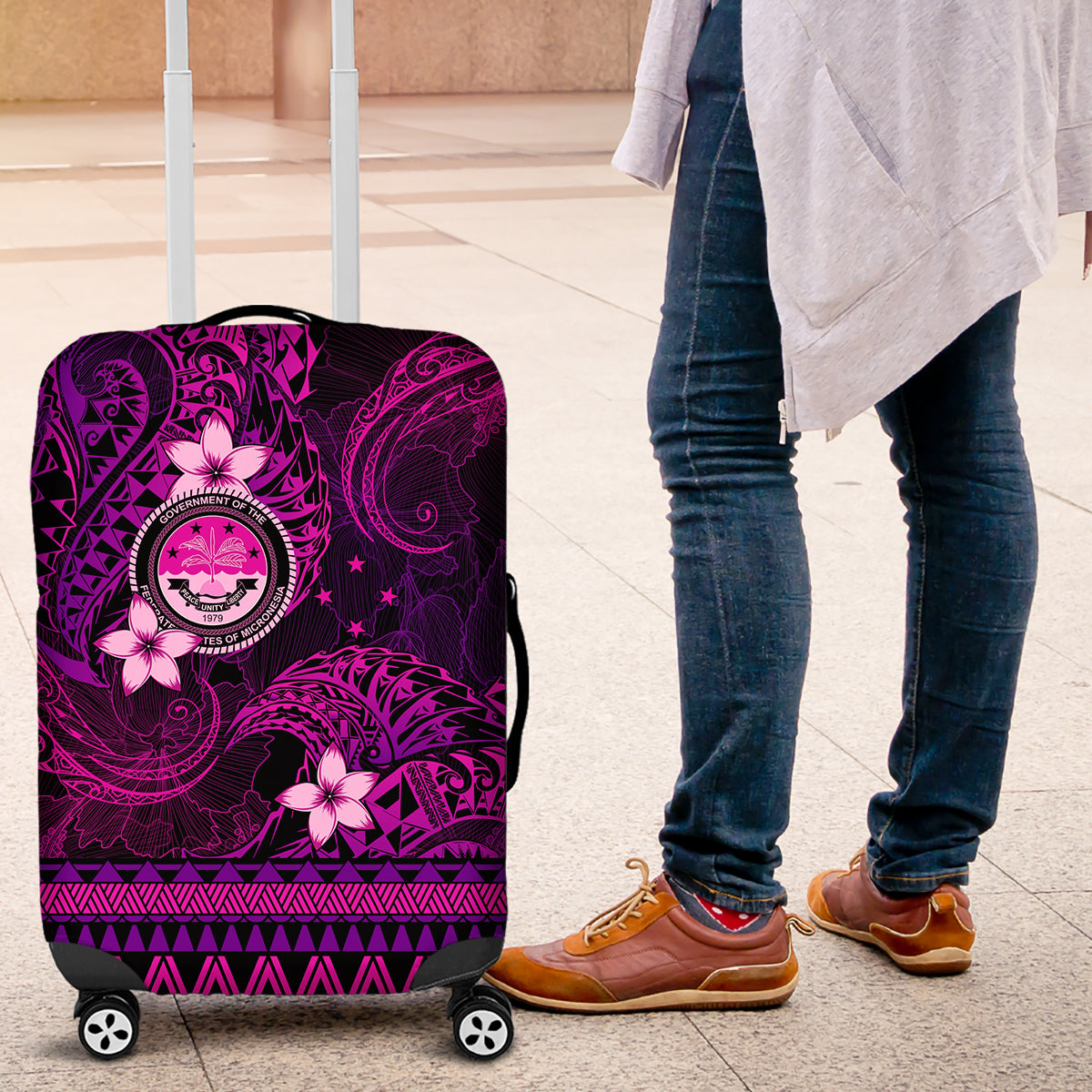 FSM Culture Day Luggage Cover Tribal Pattern Pink Version LT01 Pink - Polynesian Pride