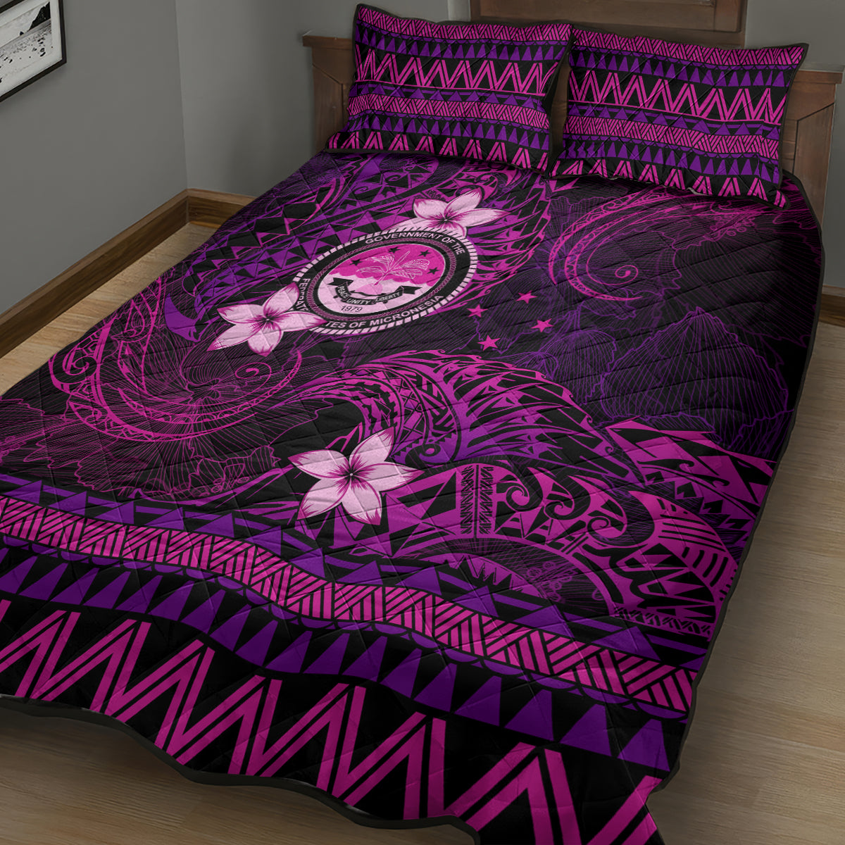 FSM Culture Day Quilt Bed Set Tribal Pattern Pink Version LT01 - Polynesian Pride
