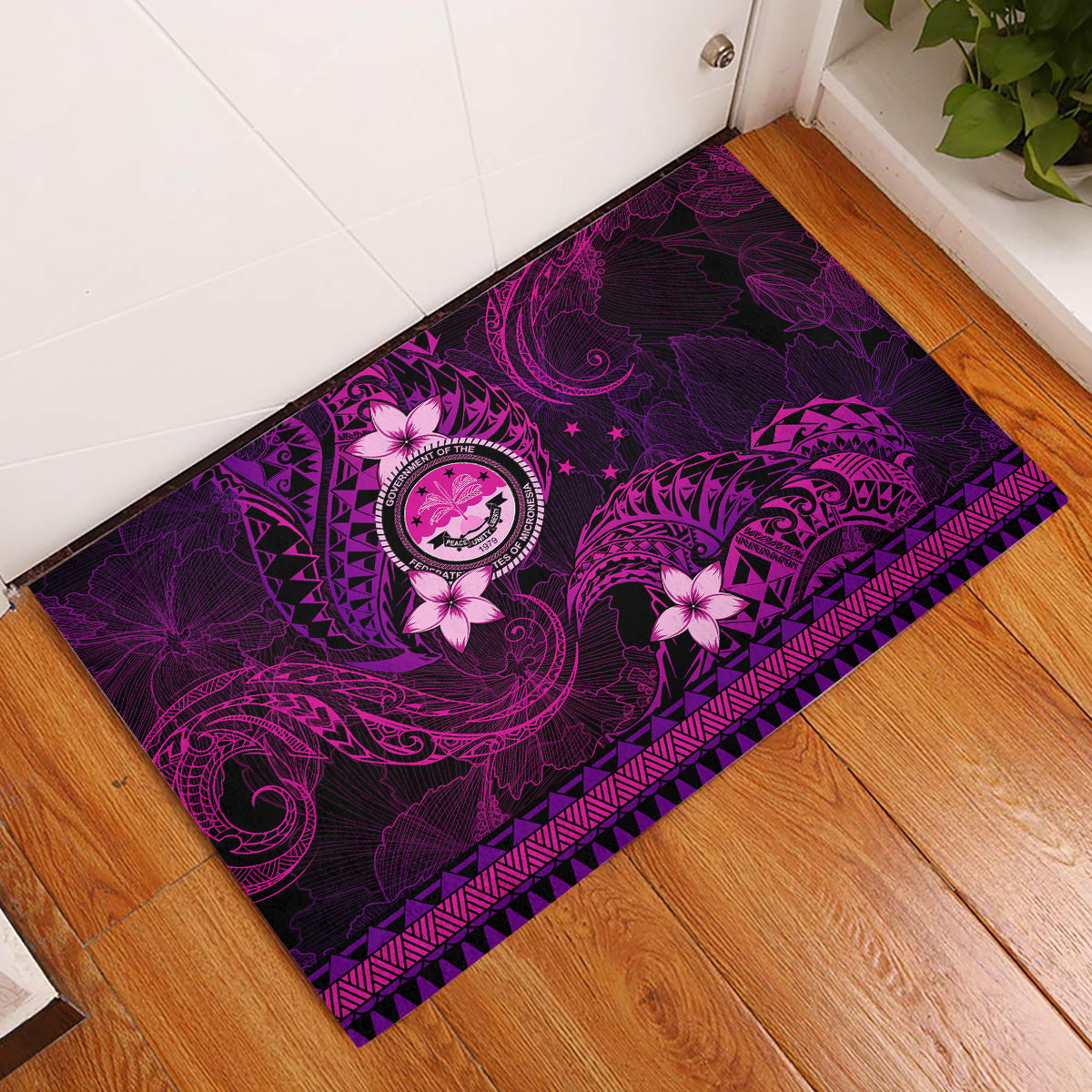 FSM Culture Day Rubber Doormat Tribal Pattern Pink Version LT01 Pink - Polynesian Pride