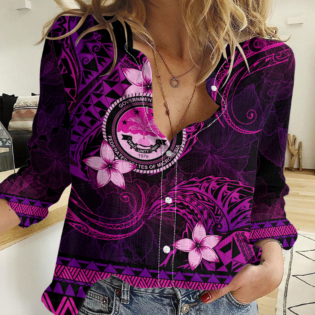 FSM Culture Day Women Casual Shirt Tribal Pattern Pink Version LT01 Female Pink - Polynesian Pride