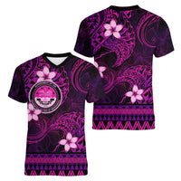 FSM Culture Day Women V Neck T Shirt Tribal Pattern Pink Version LT01 - Polynesian Pride