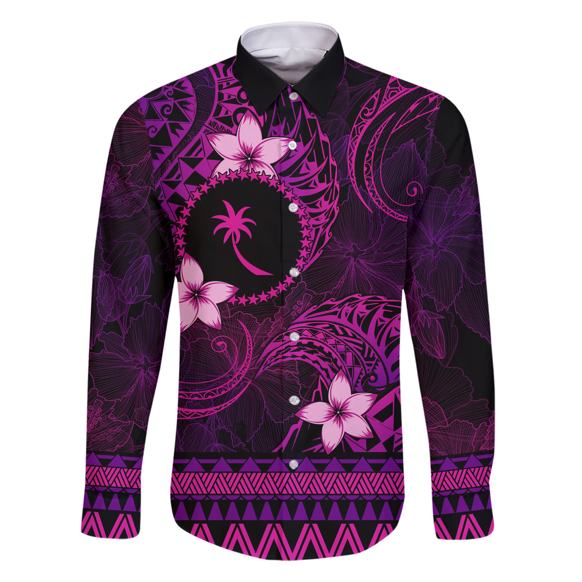 FSM Chuuk State Family Matching Short Sleeve Bodycon Dress and Hawaiian Shirt Tribal Pattern Pink Version LT01 Dad's Shirt - Long Sleeve Pink - Polynesian Pride