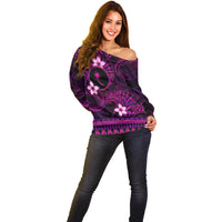 FSM Chuuk State Off Shoulder Sweater Tribal Pattern Pink Version LT01 - Polynesian Pride