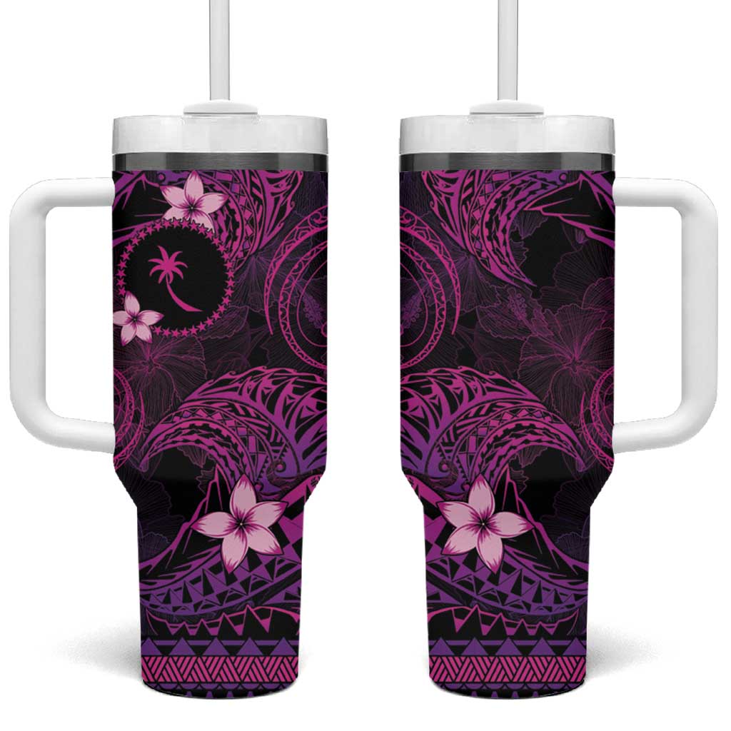 FSM Chuuk State Tumbler With Handle Tribal Pattern Pink Version