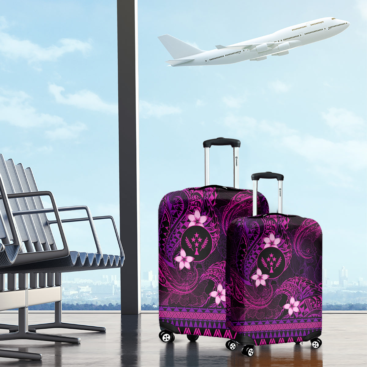 FSM Kosrae State Luggage Cover Tribal Pattern Pink Version LT01 - Polynesian Pride
