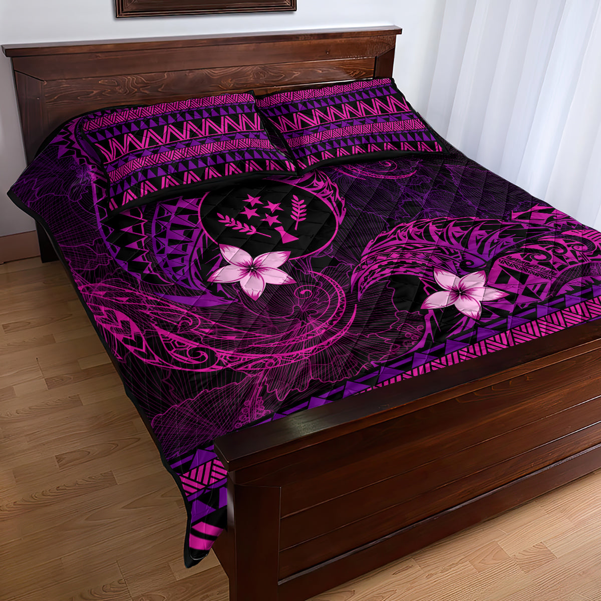 FSM Kosrae State Quilt Bed Set Tribal Pattern Pink Version LT01 - Polynesian Pride