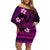 FSM Pohnpei State Family Matching Off Shoulder Short Dress and Hawaiian Shirt Tribal Pattern Pink Version LT01 Mom's Dress Pink - Polynesian Pride