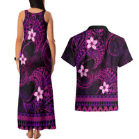 FSM Yap State Couples Matching Tank Maxi Dress and Hawaiian Shirt Tribal Pattern Pink Version LT01 - Polynesian Pride