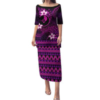 FSM Yap State Family Matching Puletasi and Hawaiian Shirt Tribal Pattern Pink Version LT01 Mom's Dress Pink - Polynesian Pride