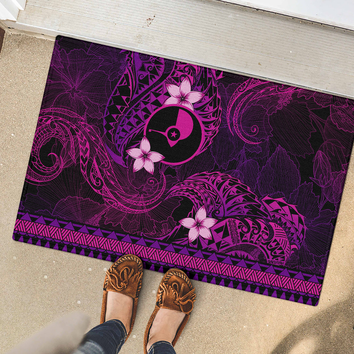 FSM Yap State Rubber Doormat Tribal Pattern Pink Version LT01 - Polynesian Pride