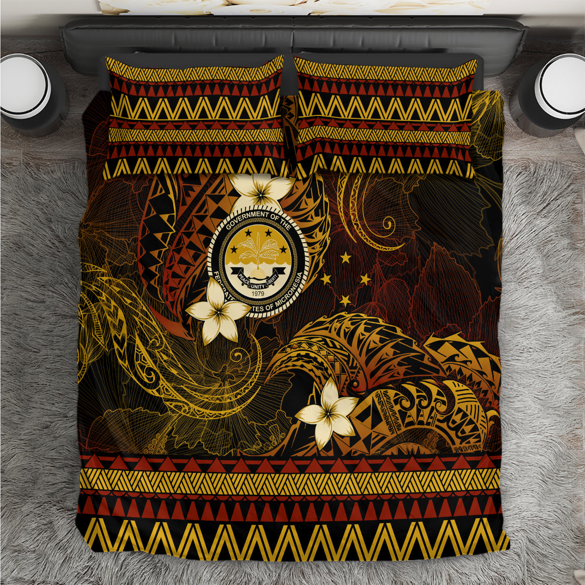FSM Culture Day Bedding Set Tribal Pattern Gold Version LT01 Gold - Polynesian Pride