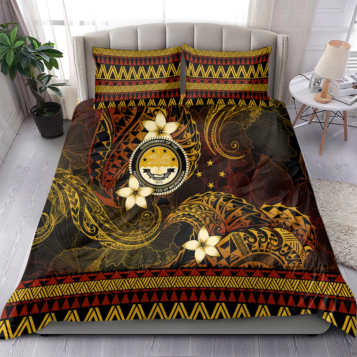 FSM Culture Day Bedding Set Tribal Pattern Gold Version LT01 - Polynesian Pride