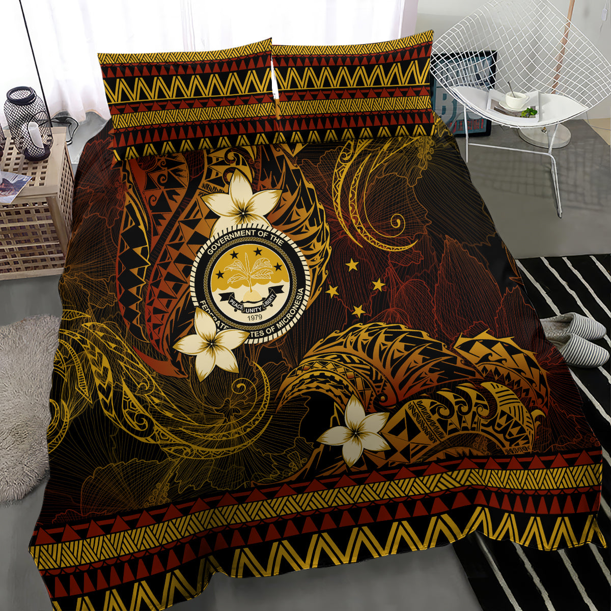 FSM Culture Day Bedding Set Tribal Pattern Gold Version LT01 - Polynesian Pride